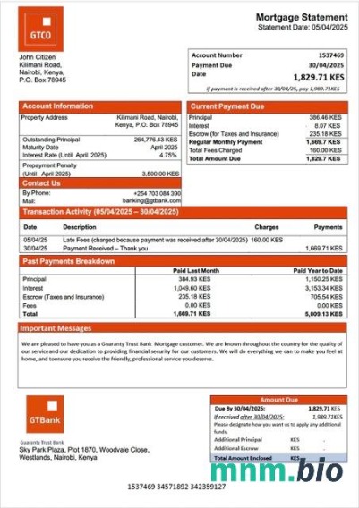 Kenia Bank Gwarancyjny wyciąg z kredytu hipotecznego szablon Word i PDF